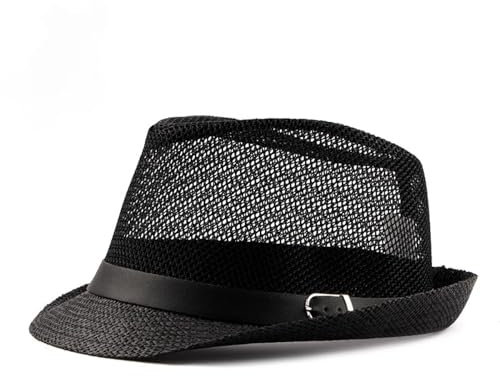 FULUJIDI Fedora Trilby Filzhut Hut Männer Und Frauen Zeremonielle Hüte Mode Jazz Hüte Aus Geschnittener Leinen Strand Sonnenhut Schwarz