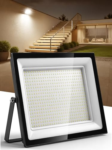 Litglobe 500W Faretto LED da Esterno,3000K Bianco Caldo Faretti Esterno,50000LM Super Luminoso Faro LED,IP66 Impermeabile Fari per Giardino, Cortile, Terrazza, Patio, Garage
