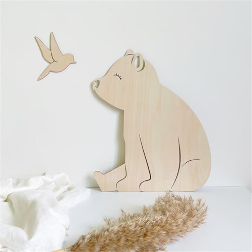 Ueiwffzo Wandsticker Kinderzimmer Wanddeko Holz, Selbstklebende Niedliche Tiere Wandaufkleber aus Holz, Holz Wand Deko für Kinderzimmer Babyzimmer Schlafzimmer (A)