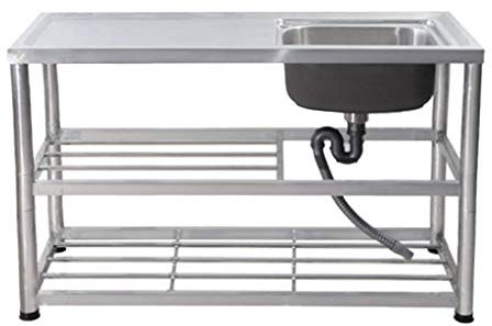 SmPinnaA Lavello Commerciale Lavabo da Cucina Lavabo Singolo in Acciaio Inossidabile con Piano di Lavoro Igienico Robusto per Cucina da Garage Interna Ed Esterna