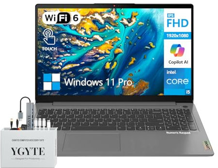 Lenovo Ideapad 3i Ordinateur portable à écran tactile de 15,6 pouces, ordinateur portable à écran tactile 15,6 FHD, Intel Core i5, 20 Go de RAM 1 To SSD + station d'accueil 512 Go, Windows 11 Pro