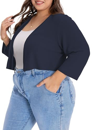 Plus Size Shrugs For Women Half Sleeve Bolero Cardigans(Navy Blue,XL)