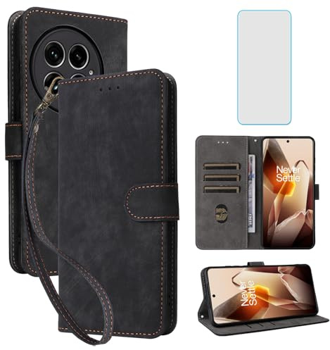 IUQXU RFID Wallet Phone Case for Oneplus 13/1+13 Black | with Screen Protector,Leather Flip Cover,Card Slot,Kickstand,Women Men Mobile Phone Case for One Plus 1Plus 13 Oneplus13
