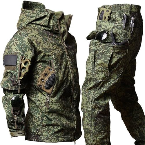 SHAIRMB Taktischer Anzug, Tarnanzug für Herren, Kampfanzug, BDU Jacke, Hemd und Hose, Uniform, Taktische Tarnkleidung, Jagd, Wasserdichter Tarnanzug, Militäruniform