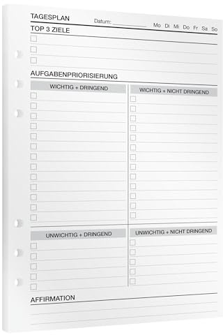 KOMPASS Daglig planerare – Eisenhower matris | 30 x DIN A5-insatser för påfyllningsbar ringplanerare | mer produktivitet och fokus | Daglig planerare | Bullet Journal |