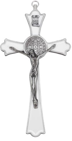 HOBBIESAY 1Pc White Cross Wall Hanging 19.7cm Alloy Cross Decoration Gatholic Crucifix Wall Cross Wall Mounted Cross Ornament for Home Party Gift Decor