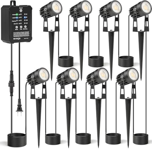 HIBOITEC 8PCS Low Voltage Garden Lights with Transformer, 68FT Photocell Sensor Garden Spotlights Mains Powered Dimmable 2700K Waterproof Pathway Lighting, Timer Outdoor Lights for House Yard Trees