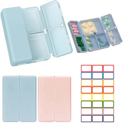 2 Stück Tablettenbox 7 Tage mit Etikett, Medikamentenbox 7 Tage Klein Medikamenten Aufbewahrung, Magnetisch Tragbar Pillendose 7 Tage für Den Täglichen Gebrauch und Auf Reisen Medikamente Vitamine