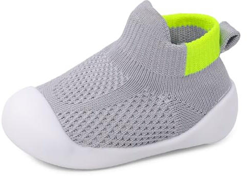 LACOFIA Första steget skor för barn skor som andas nyfödda strumpor med halkfri gummisula, Grå, 6-9 mesi