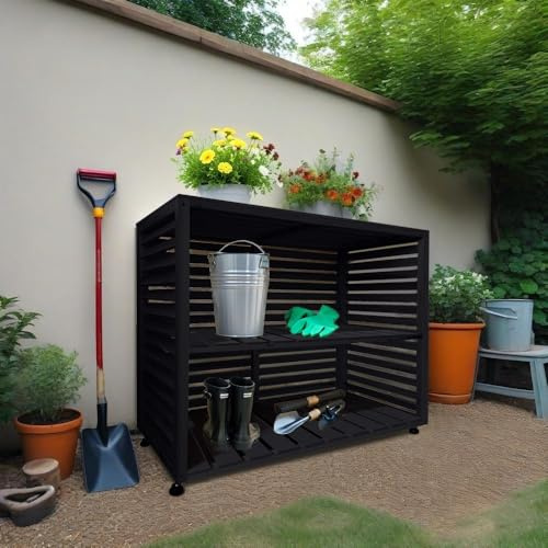 Fairpreis-Design Gartenschrank Regal Schrank für Garten Balkon Terrasse Pflanzentisch Blumenregal Aufbewahrung großer tiefer Schuhschrank Mehrzweckschrank Geräteschuppen (anthrazit)