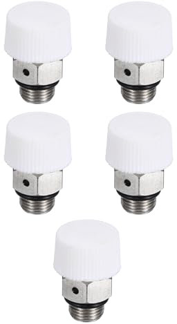 PATIKIL Valvola Di Sfiato Manuale Per Radiatori Con Filettatura Maschio 1/8 BSP, 5 Pezzi Valvola A Spina In Ottone Nichelato Senza Chiave Necessaria Per Radiatori, Colore Argento Bianco