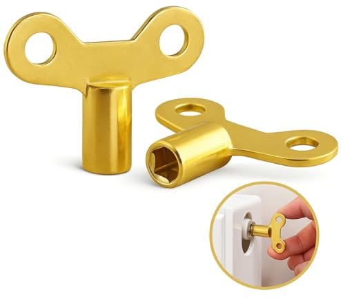 Universal Radiator Bleed Key – 2 Pack | Solid Brass Plated 5x5mm Valve Key for Radiator Bleeding & Venting | Heavy Duty Plumbing Clock Key Tool – Fits Most UK Radiators