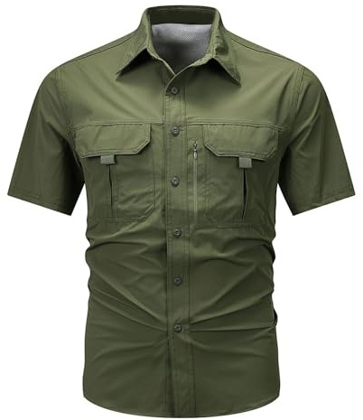 Duohropke Chemise d'été à manches courtes pour homme Safari UPF50+ - Protection UV - Chemise de randonnée à revers - Chemise fonctionnelle avec boutons - Chemise de chasse - Chemise de combat