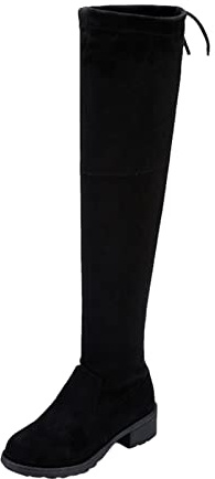 Generiska Overknees stövlar damer platta svarta snörstövlar, vinter varm knähög kvinnor lång skaft sexig, Chunky Heel halkfria långa stövlar, bekväma termostövlar höga slip-on stövlar, svart, 41