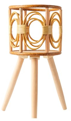 UncleS Handgewebter Rattan-Pflanzenständer, moderner Indoor-Boden-Pflanzgefäß mit Holzbeinen für Wohnzimmer, Schlafzimmer, Balkon, großer Boden-Pflanzgefäßständer für Schlafzimmer-Dekorationen