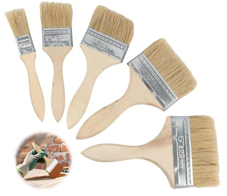 5Pcs Bristle Paint Brush Set, Wood Stain Premium Furniture Painting Brush with Wooden Handle, 1–5 Inch Bristle Brushes for Varnish Paste Gesso Limewash