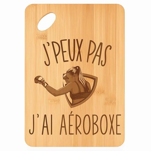 Planche à découper Aéroboxe J'peux pas - Plateau Apéro en Bambou Cadeau Gravé pour Homme Femme Cuisine Barbecue
