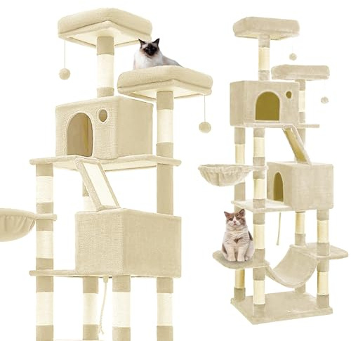 Gaczoo – Arbre à Chat – Griffoir pour Chat – 60 x 50 x 206 cm – Arbre à Griffes, Multi-Niveaux - Niches, Plateformes & Colonnes en Sisal – l’Entretien des Griffes & la Détente – Beige
