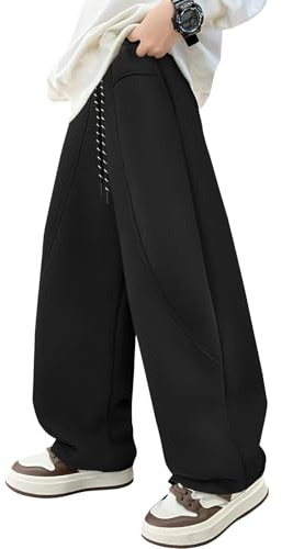 Adigau Pantaloni da Tuta Baggy Ragazzo Pantaloni da Jogging Taglio Ampi Pantaloni Elastico in Vita Tinta Unita 5-14 Anni, Nero , 13-14 Anni