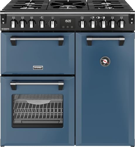 Stoves Richmond Deluxe 90DF 90cm wide Dual Fuel Range Cooker with Gas Hob - Twilight Blue - A Rated