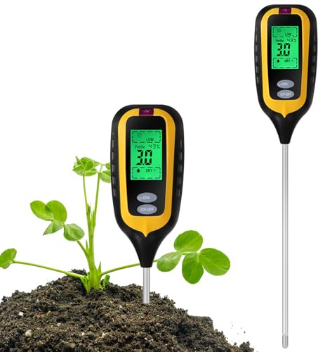 6 in 1 Bodentester, Boden-pH-Meter, ph messgerät Erde, Feuchtigkeitsmessgerät für Pflanzen, Digital Bodenmessgerät mit PH/Temperatur/Feuchtigkeit/Licht/Fruchtbarkeit/Luftfeuchtigkeit, für Gartenarbeit