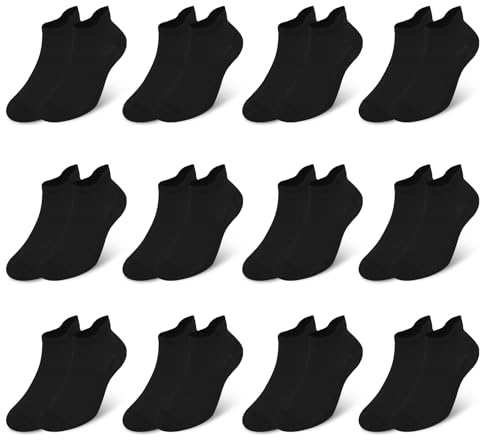 Zzxlw barnsneakers strumpor pojkar 12 par fotled flicka bomullsstrumpor enkla låga snitt skola sportstrumpor bekväma daglig användning 2–13 år, Svart x 12, 35-38