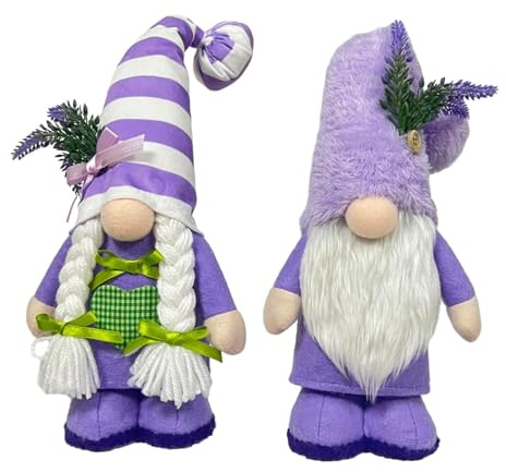 FSLLWGWG 2 Stück Frühlingdeko Wichtel Lavendel Frühling Dekoration，Sommer Wichtel Figuren Bauernhaus Decorations Zubehör für Home Küche Muttertagsgeschenk (Mehrfarbig)