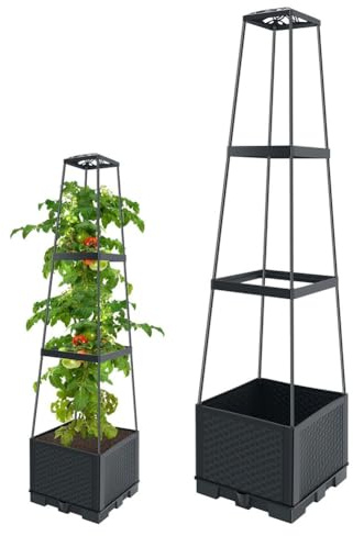 Cama de jardín elevada con enrejado ajustable y depósito de riego automático para tomates, verduras, flores en interiores (3 vels-vid tejida)