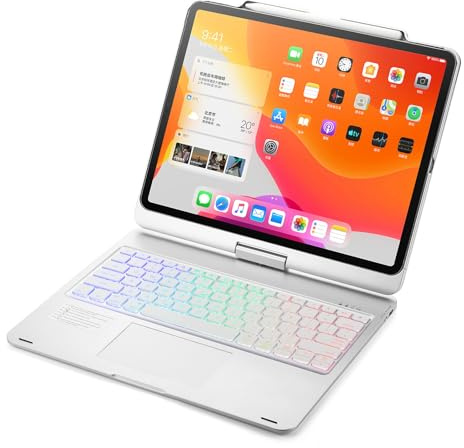Funda Teclado para iPad Air de 13 Pulgadas (M4/2026, M3/2025, M2/2024) y Pro de 12,9 Pulgadas (3.ª, 4.ª, 5.ª y 6.ª generación), Teclado retroiluminado con Bluetooth, Giratorio 360°,Plata