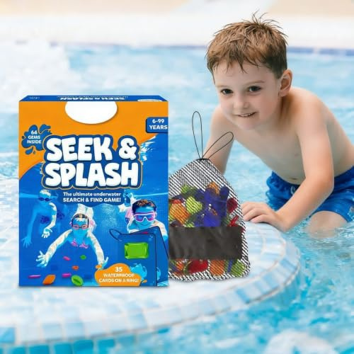 Générique Jouets de Piscine pour Enfants, Jeu de Recherche sous-Marine avec 64 Pierres précieuses et 35 Cartes étanches, Anneaux de plongée pour Enfants, Jeux Aquatiques d'été