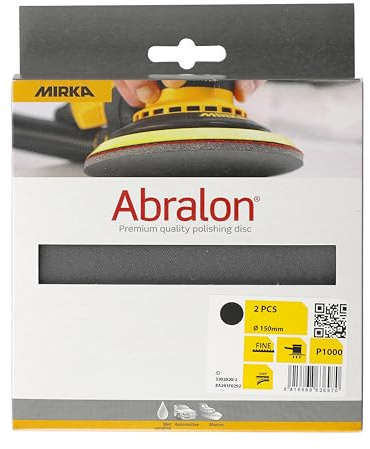Mirka Abralon Schleifscheibe Polierscheibe Ø 150mm Klett 1000 Körnung, 2/Pack, zum Schleifen und Polieren von Lack, Holz, Plastik