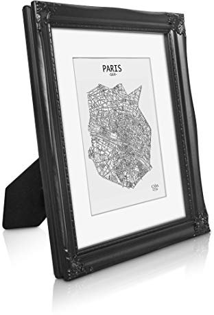 Rococó de Casa Chic - Marco antiguo 20x25 cm - Shabby Chic con passe-partout para fotos 13x18 - Frente de cristal - Ancho marco 3 cm - Estilo barroco rococó - Negro antiguo