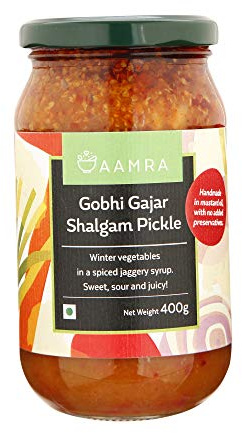 Aamra Traditional Homemade Gobhi Gajar Shalgam Pickle 400grams, Sweet, Sour and Juicy pickle, Spiced Up with Jaggery Syrup.
