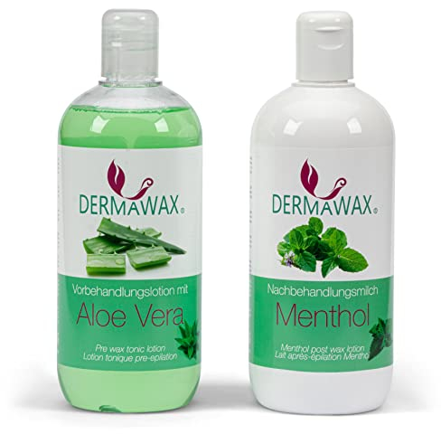 Dermawax Vor- & Nachbehandlung Set- Aloe Vera Haut Cleanser und Nachbehandlung Entfernt Wachsreste minimiert Rötungen und Irritationen nach der Haarentfernung (1 l (1er Pack), Aloe Vera- Menthol)