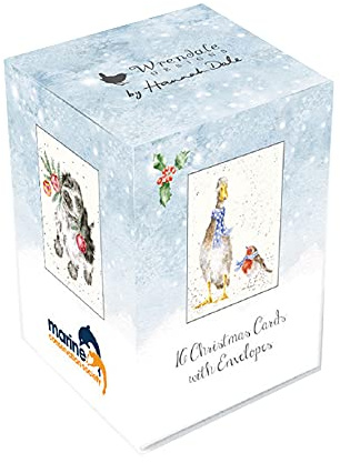 Wrendale weihnachtliches Mini-Karten Set, in Box, 16 Karten, 4 verschiedene Motive Maus/Ente/Hund/Katzen, 10x5cm