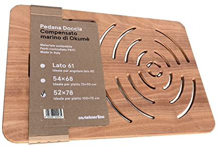 Castelmerlino Caillebotis de douche en Okumè Marine Contreplaqué 78x52 cm pour receveurs de douche 100x70 cm