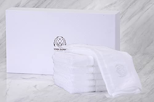 VINN DUNN LUXURY 100% Cotton Face Cloth X'mas Gift for her 600 GSM PURE WHITE with Premium Gift Box,6 Cotton Washcloths, Flannels Face Cloth Wash Cloths | 30 x 30 cm | WHITE | Gift Pack of 6