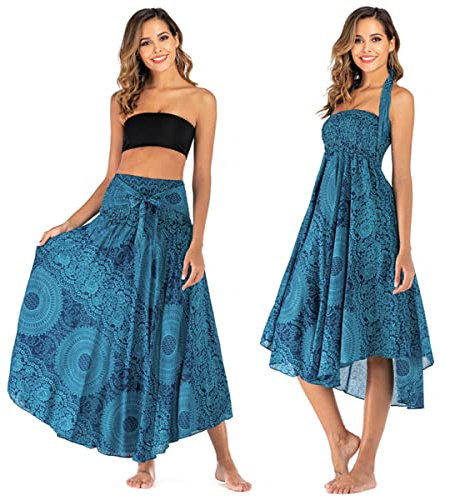 Daysskk Womens Summer Skirts Bohemian Style Maxi Skirts for Women Hippie Skirt Boho Print Long Skirts for Women Summer Beach Dresses for Women 37
