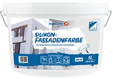 Farbklecks24 Silikon Fassadenfarbe 5L (versch. Größen) weiss, wetterbeständig, schmutzabweisend, Außenfarbe