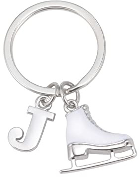 LIKGREAT Schlittschuh Schlüsselanhänger Eiskunstlauf Schlüsselanhänger Initiale Schlittschuhlaufen Charm Schlüsselanhänger Winter Weihnachtsdekoration Geschenke für Frauen Mädchen