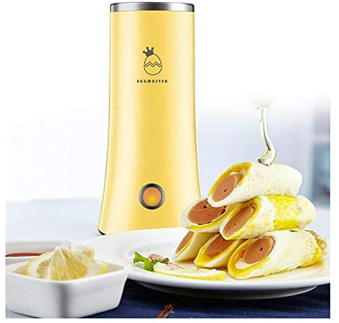 BETERE Boiler Automatic Egg Roll Maker Omelette Cup Machine Support, Electric Automatic Mini Egg Roll Maker (Color : Yellow+100 pcs Bamboo Stick)