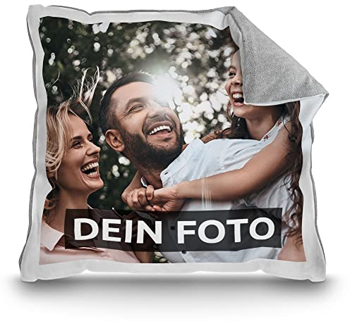 Print Royal Fotokissen selbst gestalten - mit Foto Bedrucken - Personalisierte Fotogeschenke, Kissen Bedrucken | inkl. Kissenfüllung, Rückseite Pastellgrau, 40x40cm