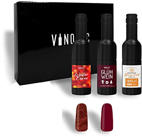 VINOLAC® Set Winterzeit veganer Nagellack in mini Weinflasche - Farblack für Maniküre, Nageldesign & Beauty Geschenk für Frauen - Made in Germany (15 Free Nail Polish, vegan, farbintensiv