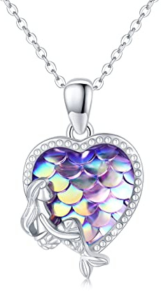 Waysles Meerjungfrauen Halskette 925 Sterling Silber Herz kette Meerjungfrau Schwanz Anhänger mit Zirkonia/Schwarz Onyx Meerjungfrau Schmuck Halskette für Damen