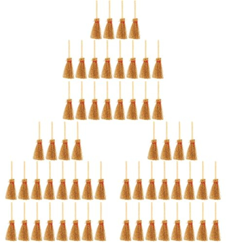 EXCEART 60 pcs Miniature Sweepers Doll House Accessories | Small Witch Sticks for Halloween Scene, Photo Props and Toy Cleaning Tools