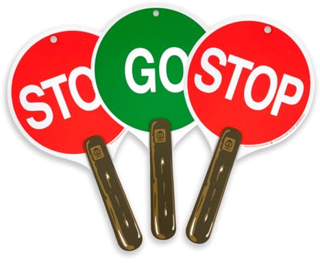 Liontouch - Panneaux Stop & Go Recto-Verso – Lot de 3, Rouge & Vert – 30 x 17 cm | Jouets Pagaies en Mousse Durables et Réversibles Pour Enfants | Idéal Pour Enseigner la Sécurité Routière aux Enfants