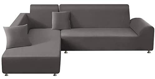 ShowyLive Sofa Überzug Ecksofa L Form Couch Überzug 2er Set Elastische Stretch mit 2 Stück Kissenbezug, Sofaüberwürfe Universal-Couchbezug 2 Sitzer+2 Sitzer, Grau