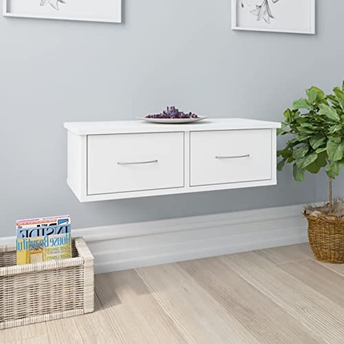 Goliraya Wall-mounted Drawer Shelf, Floating Shelf with 2 Drawers, Makeup Area, Storage Unit and Display for Home Decor White 60x26x18.5 cm Chipboard