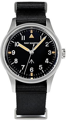 San Martin 36mm VH31 Movimento al Quarzo Uomo Pilota Orologio Sweep Seconda Serie Cinturino in Nylon Orologi In Acciaio Inox, con logo, orologio pilota
