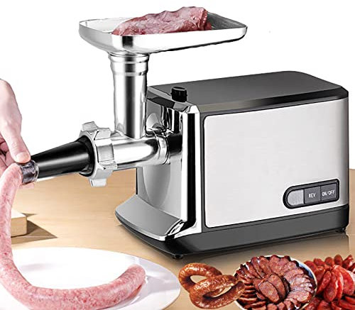 Samnuerly Meat Grinder Heavy Duty, Sausage Stuffer Machine Electric, with Cutting Plates/Sausage Attachment, for Meat/Vegetables, for Home/Commercial